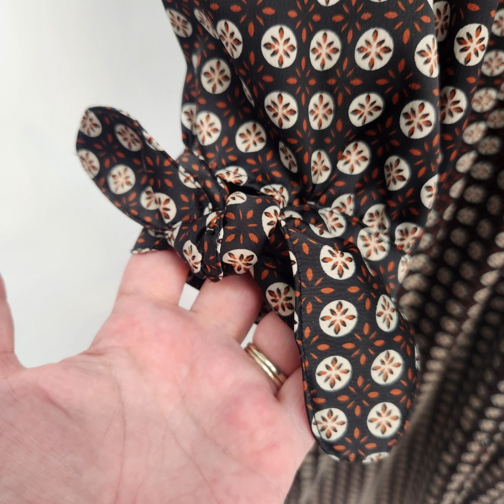 Sweet Baby Jamie Brown Black Geo Midi Dress Dark Academia Professor Tie Neck XS - Picture 7 of 10